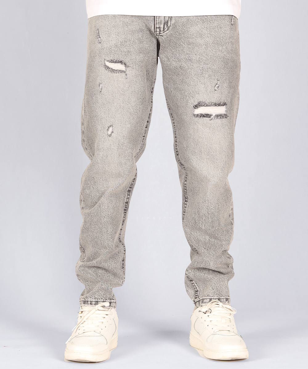 شلوار جین مام استایل مردانه زاپ دار و طوسی 0964