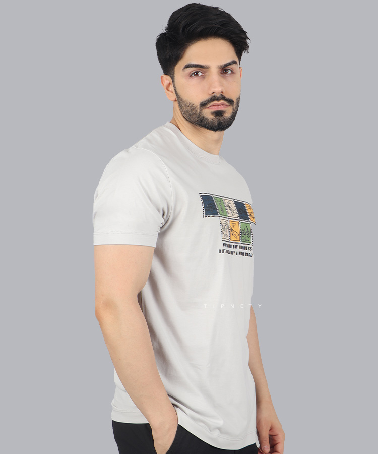                                                 سورمه ای استخوانی تیشرت چاپی 1385  - تصویر 3