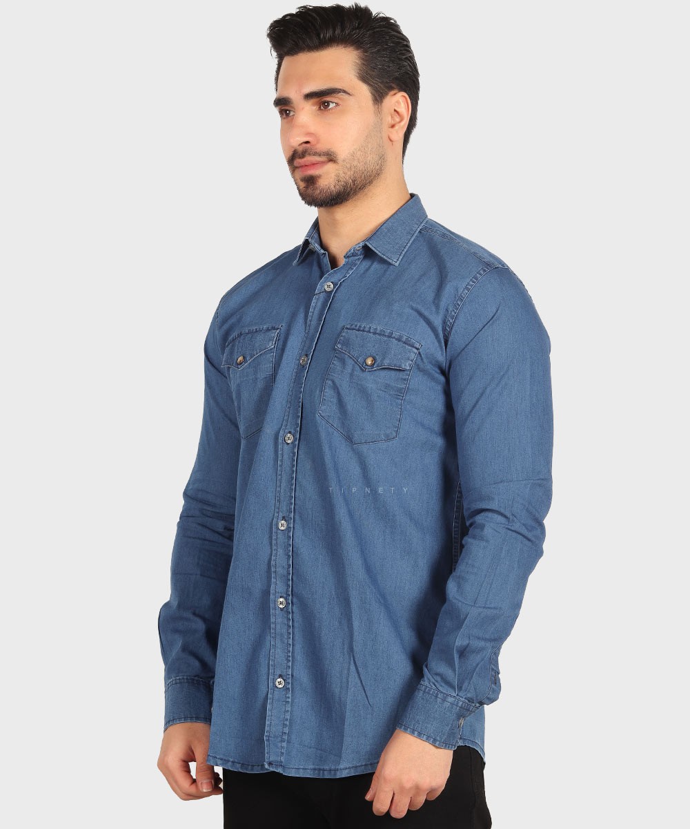                     ذغالی آبی تیره آبی روشن طوسی تیره پیراهن آستین بلند فیت 0776  - تصویر 10