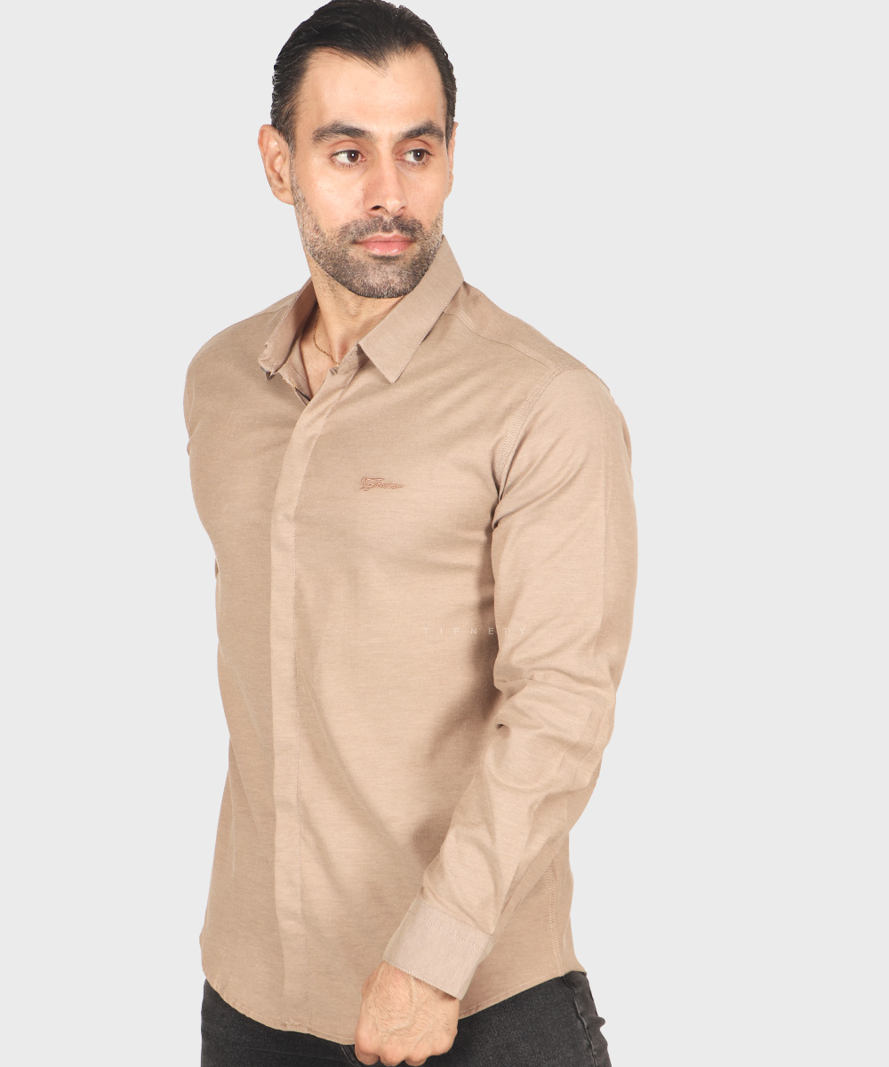                           یشمی کرم شکلاتی لجنی پیراهن آستین بلند فیت 0370  - تصویر 11