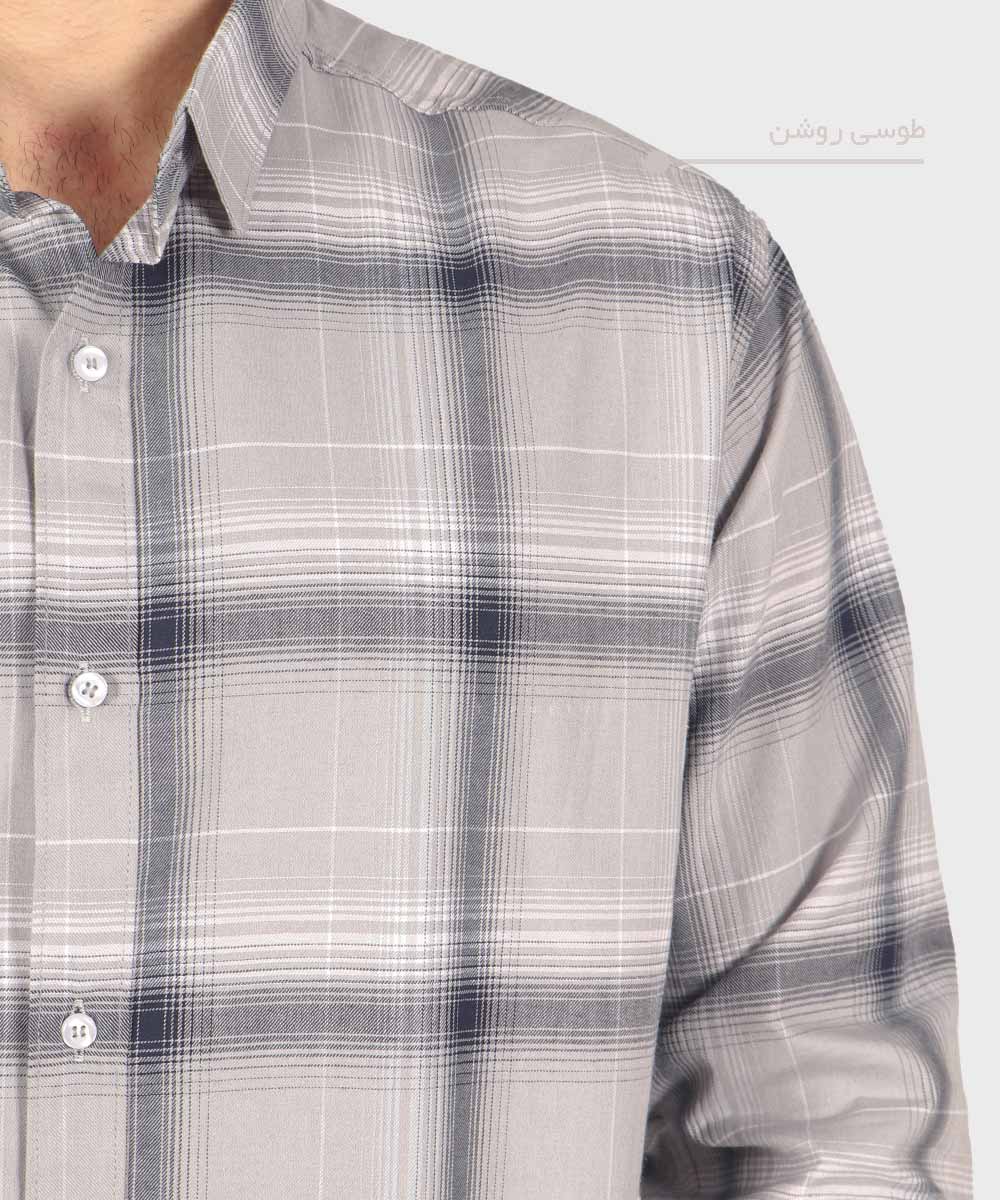                                                                                                                                 سورمه ای طوسی تیره طوسی روشن سبز کرم پیراهن آستین بلند فیت 0324  - تصویر 8