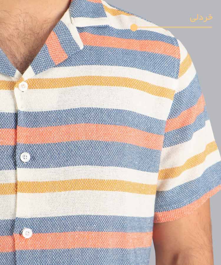                                                 خردلی سبز آبی پیراهن یقه انگلیسی 1155  - تصویر 6