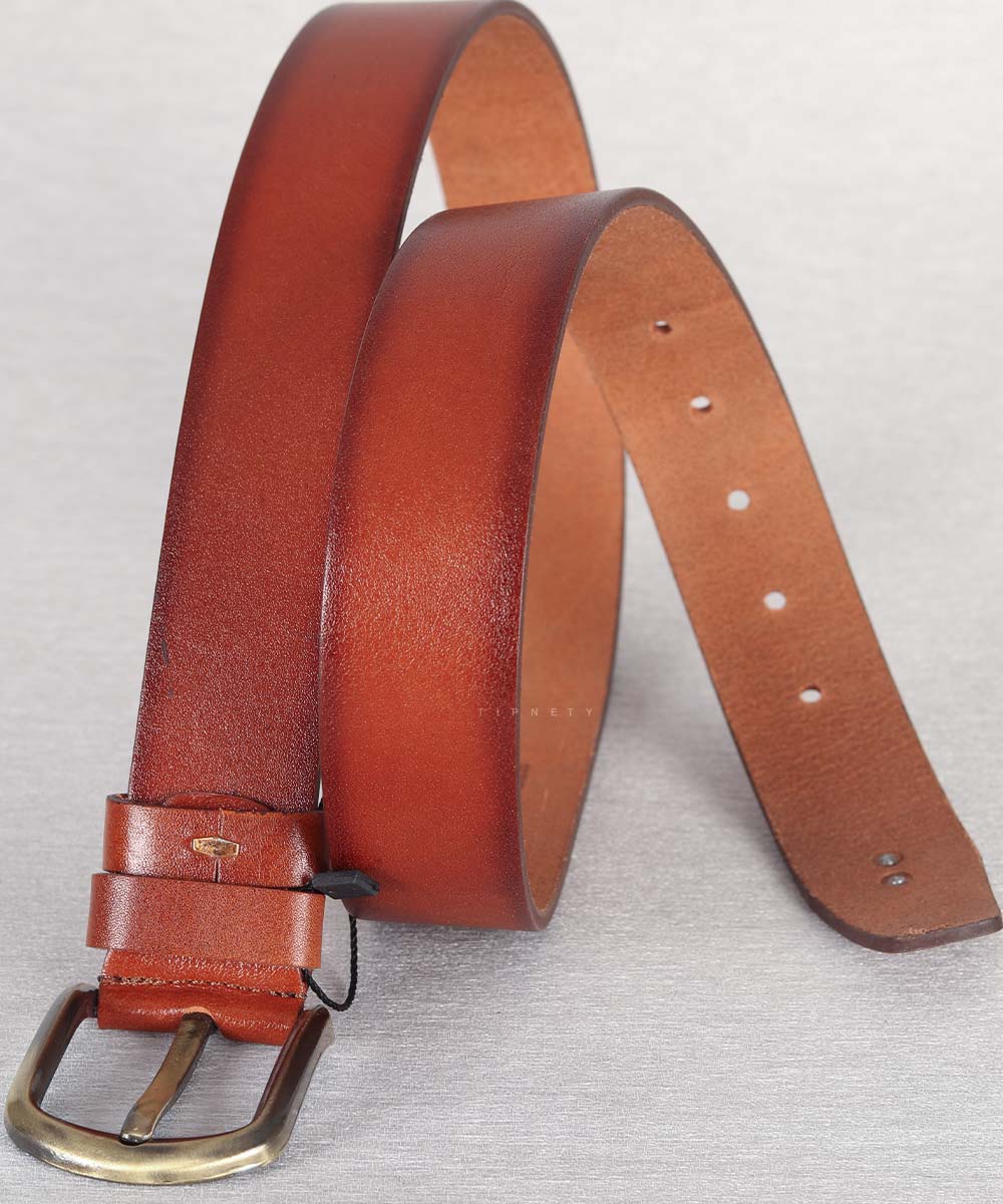 کمربند مردانه عسلی سگک فلزی 2033