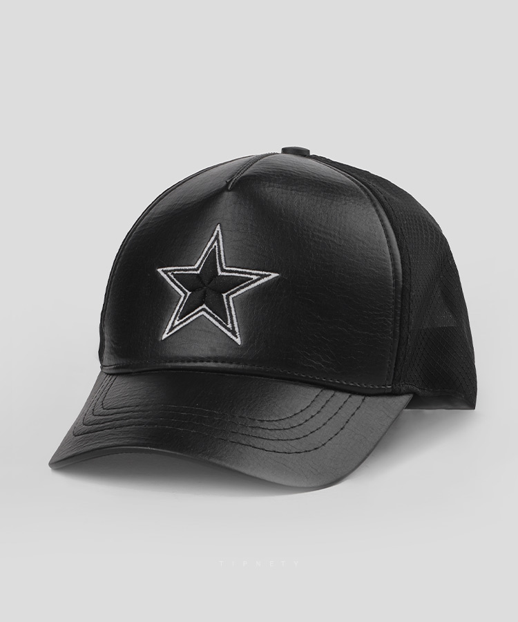 کلاه کپ مشکی چرم طرح ستاره 2243