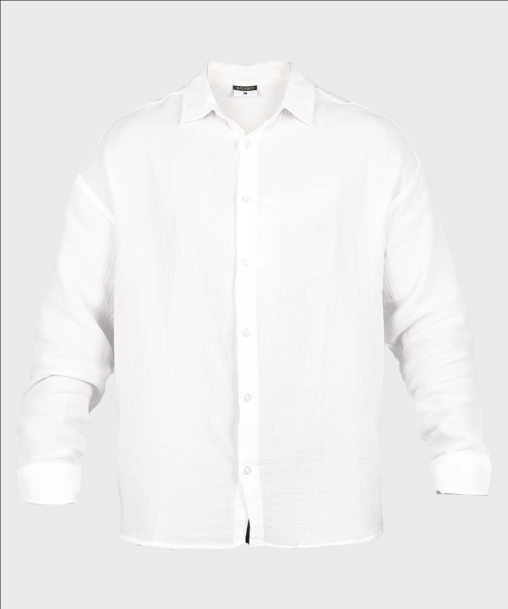 پیراهن لینن مردانه سفید ماچینیست 0643