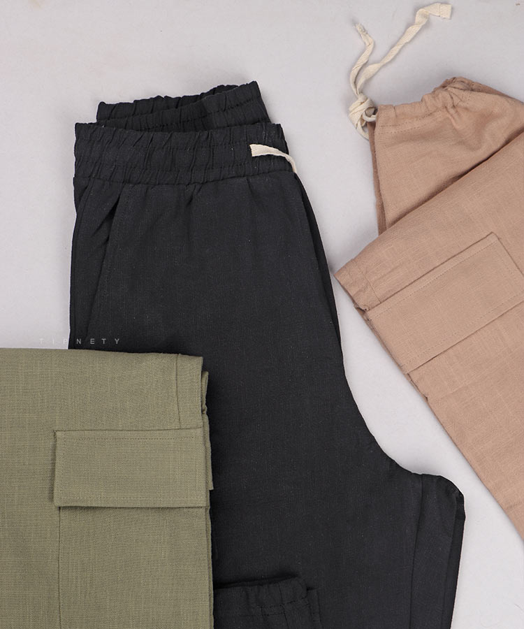                                                                                                                                                                                         کرم مشکی سبز   شلوار پارچه ای لینن 0346  - تصویر 4