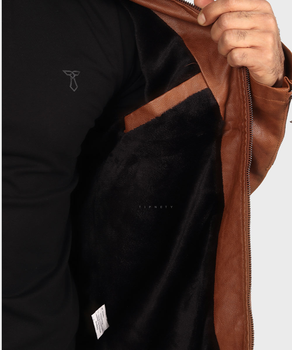                         عسلی خاکی مشکی زمستانه کت چرم 8822  - تصویر 8