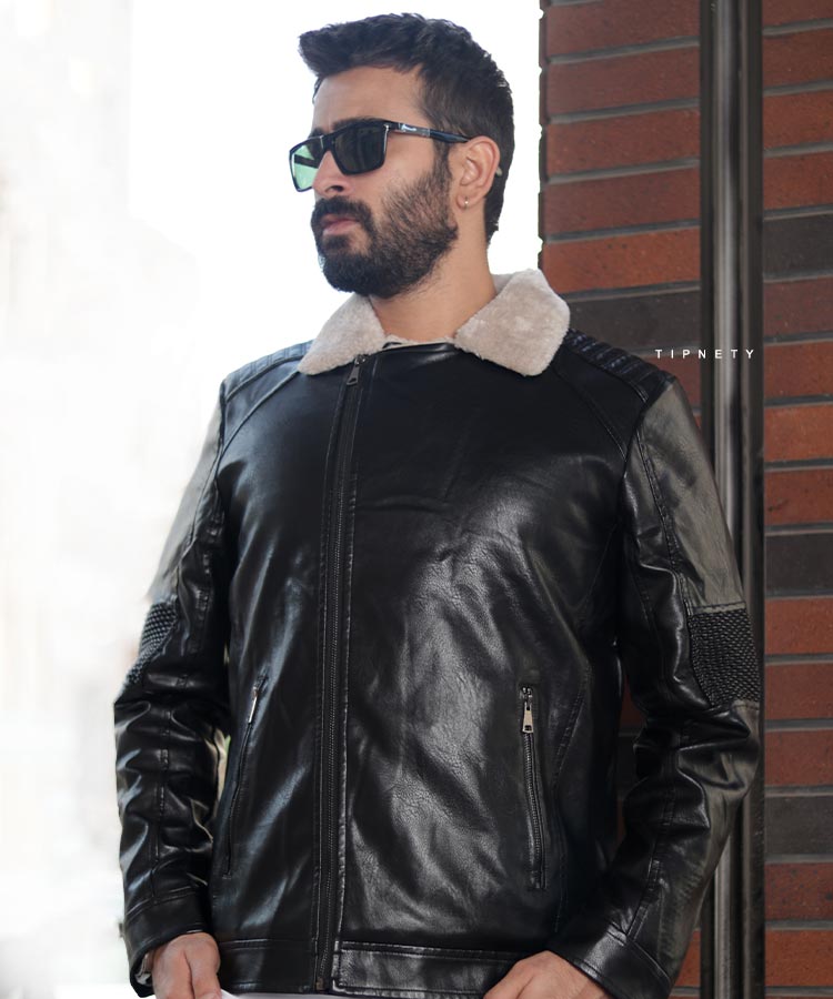                         عسلی مشکی زمستانه کت چرم 9889  - تصویر 4