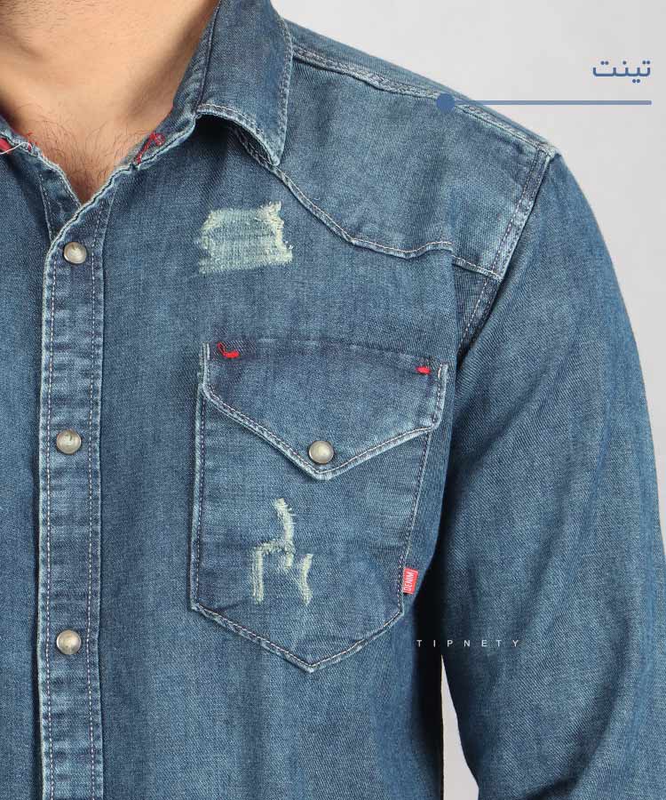                                                                                                         آبی روشن تینت آبی تیره پیراهن آستین بلند فیت 0652  - تصویر 4