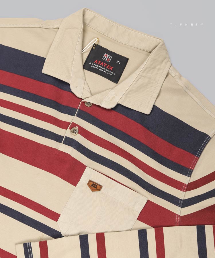 تیشرت یقه دار مردانه آستین بلند تک جیب 1246