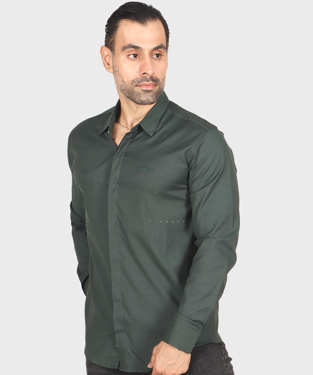                           یشمی کرم شکلاتی لجنی پیراهن آستین بلند فیت 0370  - تصویر 13