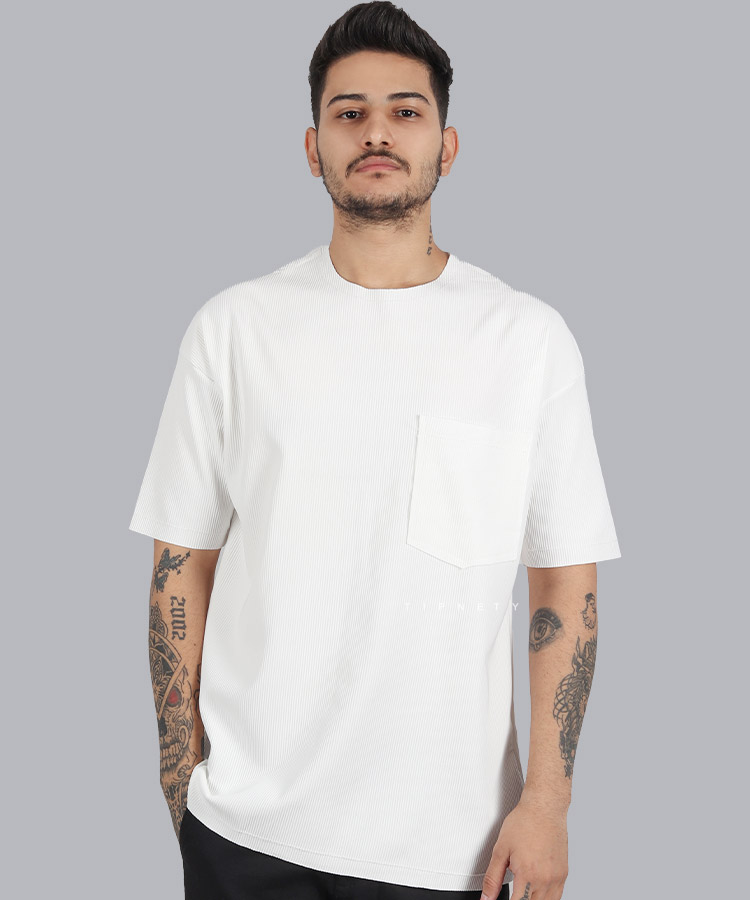 تیشرت لش سفید مردانه تک جیب 1339