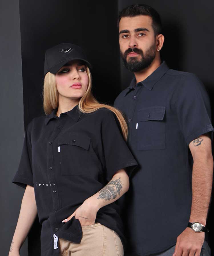                                                                                                                                                                                                             سبز سفید مشکی کرم دودی پیراهن آستین کوتاه کلاسیک 0812  - تصویر 3