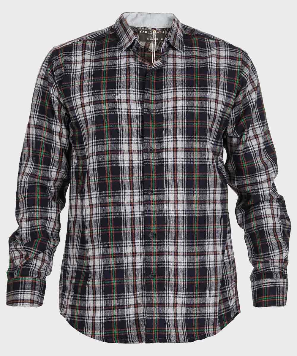 پیراهن مردانه پشمی چهارخانه سورمه ای 0161