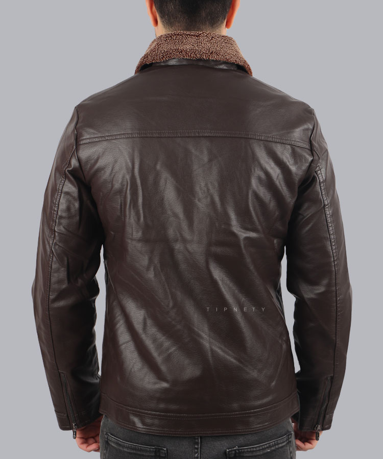                                     قهوه ای مشکی زمستانه کت چرم 2340  - تصویر 9