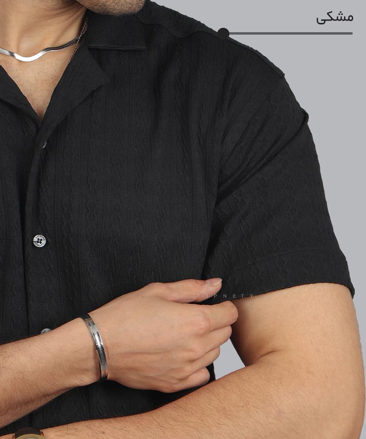                                                                                                                                   یشمی شتری شیری مشکی پیراهن یقه انگلیسی 0335  - تصویر 4