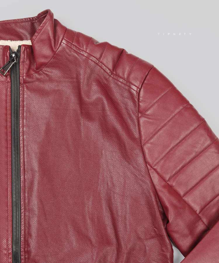 زرشکی زمستانه کت چرم 6635  - تصویر 2