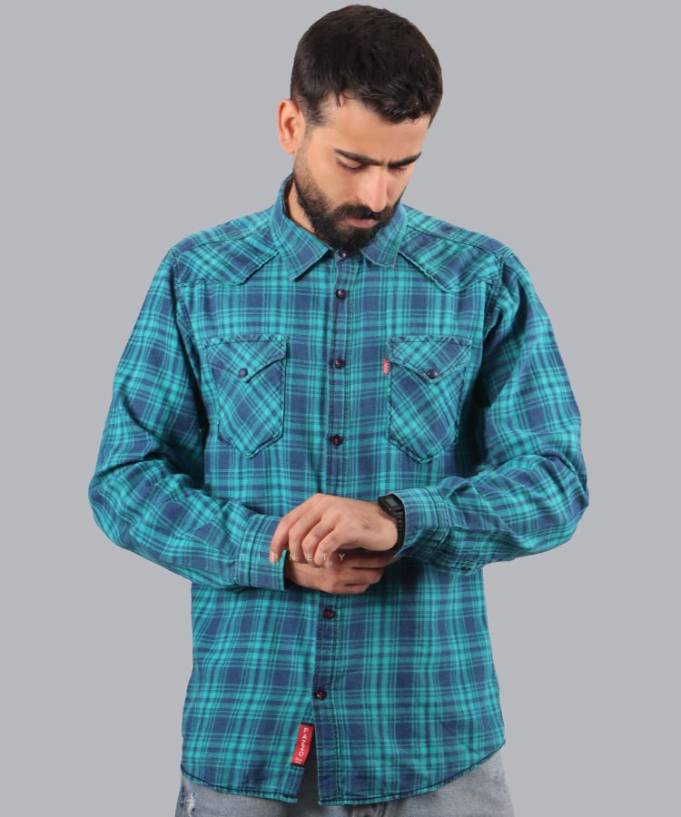 پیراهن مردانه آستین بلند چهارخانه 0776