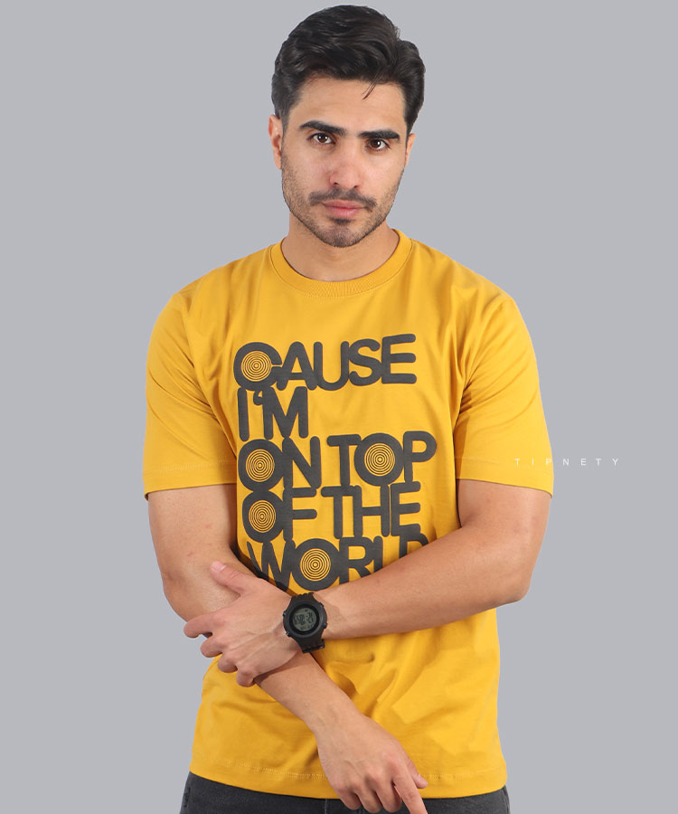                                                                                                                                   خردلی دودی مشکی کرم تیشرت چاپی 1374  - تصویر 3