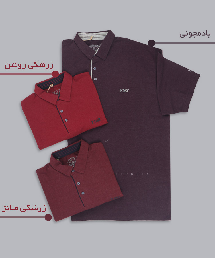                                                 زرشکی ملانژ زرشکی روشن بادمجانی تیشرت سایز بزرگ 5341  - تصویر 3