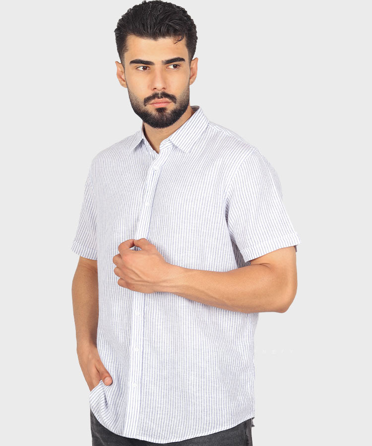                                         سبز طوسی تیره آبی پیراهن آستین کوتاه فیت 1427  - تصویر 3