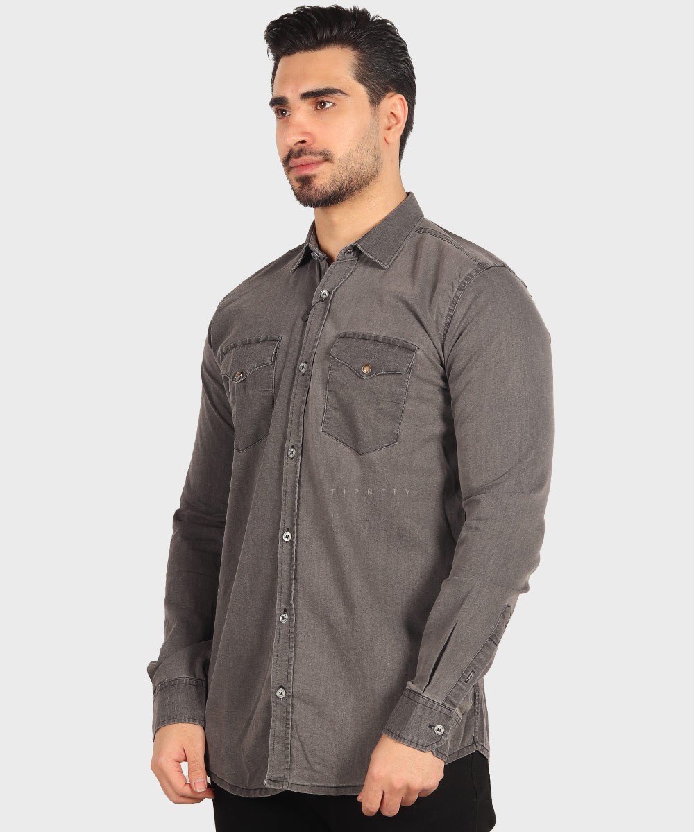                     ذغالی آبی تیره آبی روشن طوسی تیره پیراهن آستین بلند فیت 0776  - تصویر 8