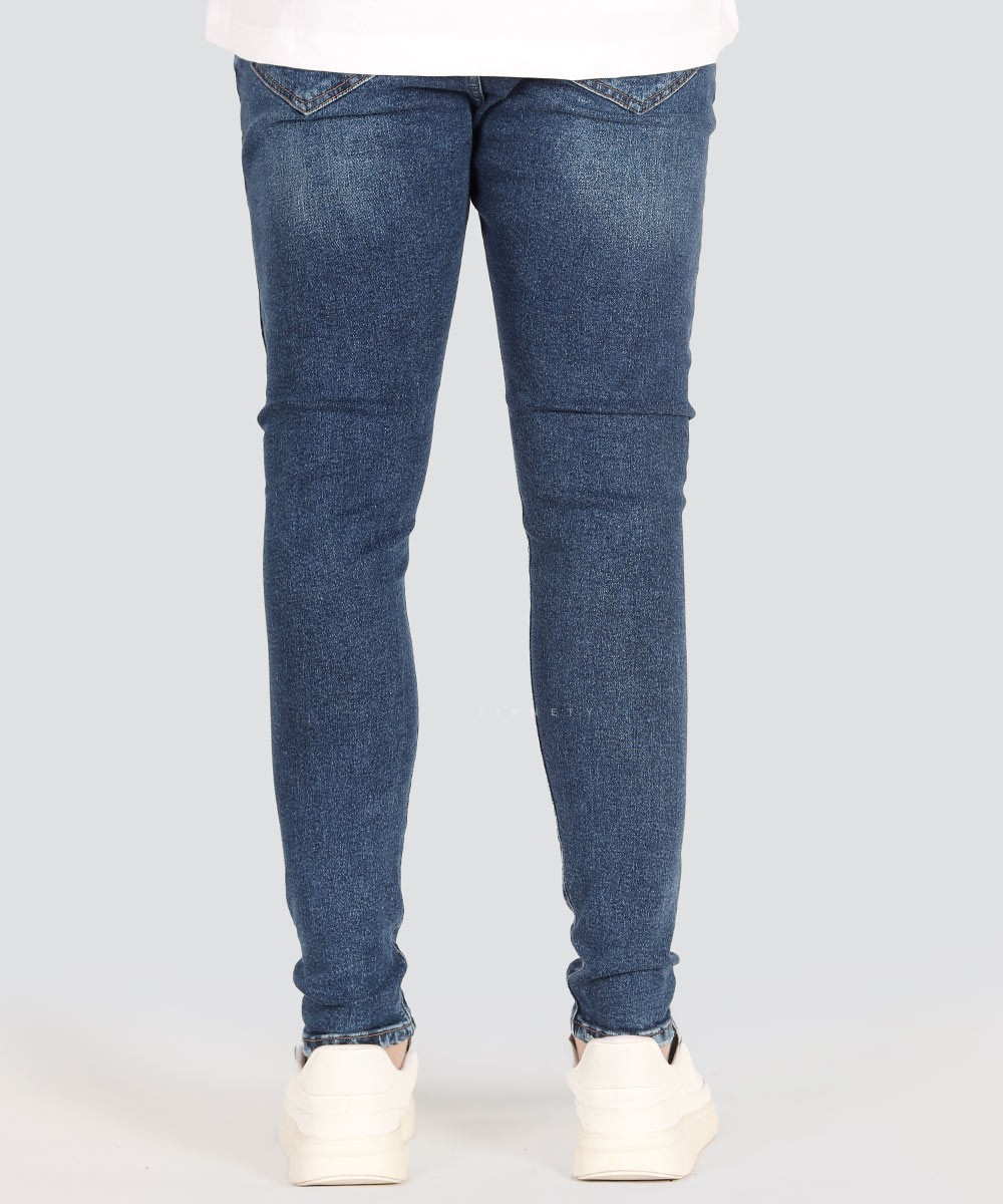 شلوار جین اسکینی مردانه آبی تیره زاپ دار 4177