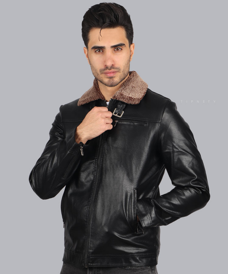 کت چرم مردانه یقه خزدار 2340