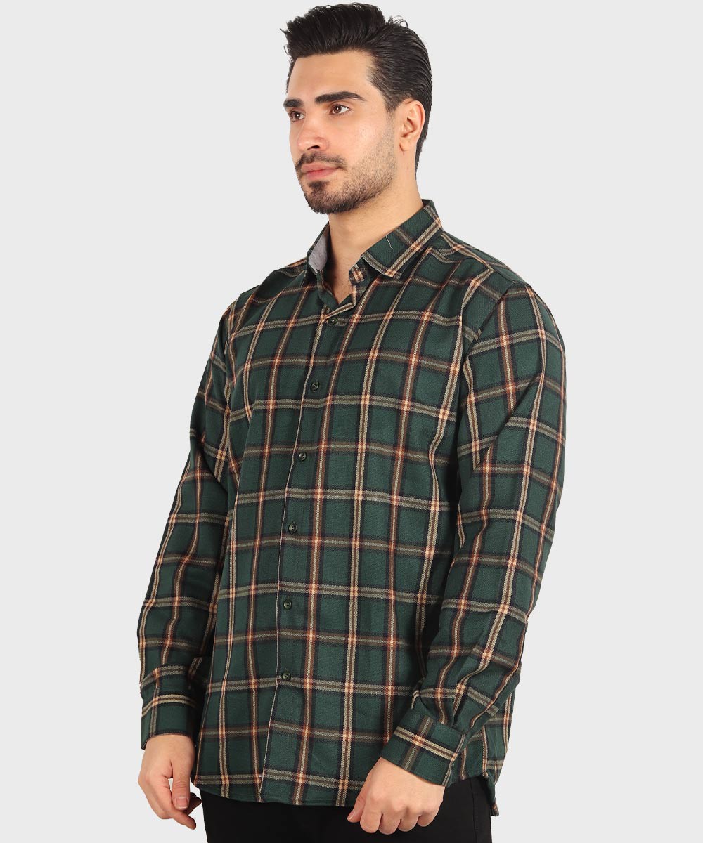 پیراهن مردانه پشمی چهارخانه سبز 0194