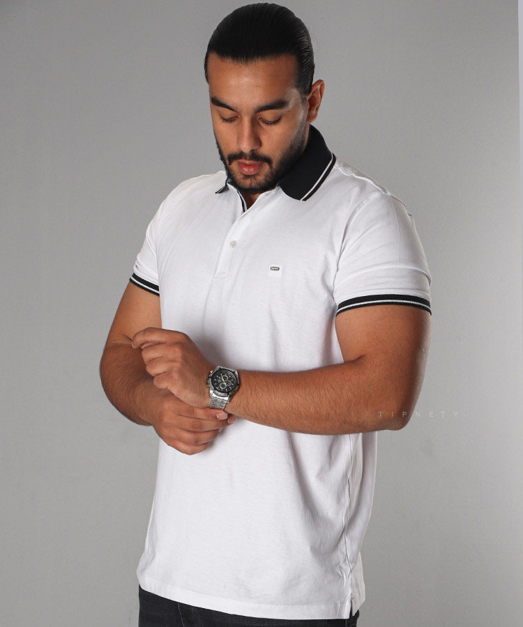 تیشرت یقه دار سفید مردانه 8121