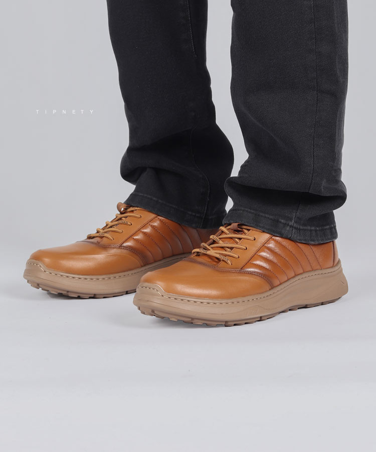 کفش چرم مردانه عسلی مدل کژوال 8184