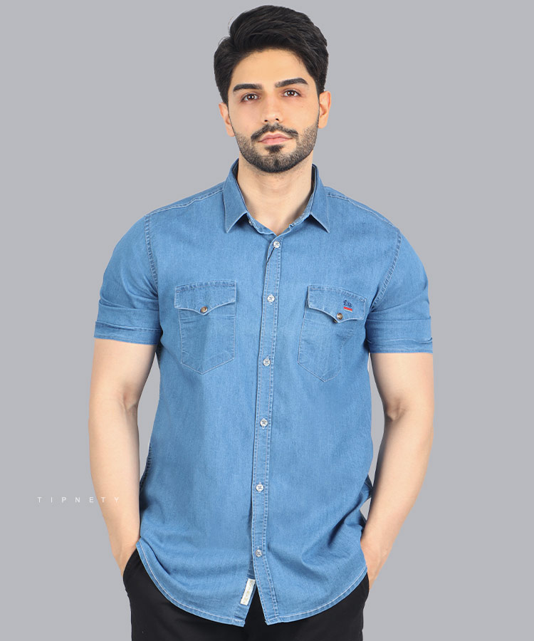 پیراهن مردانه جین آستین کوتاه 0778