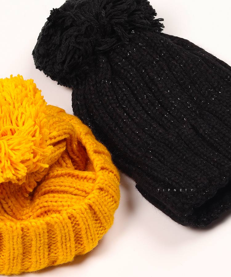 کلاه بافتنی زمستانه بلند و پوم دار 0364