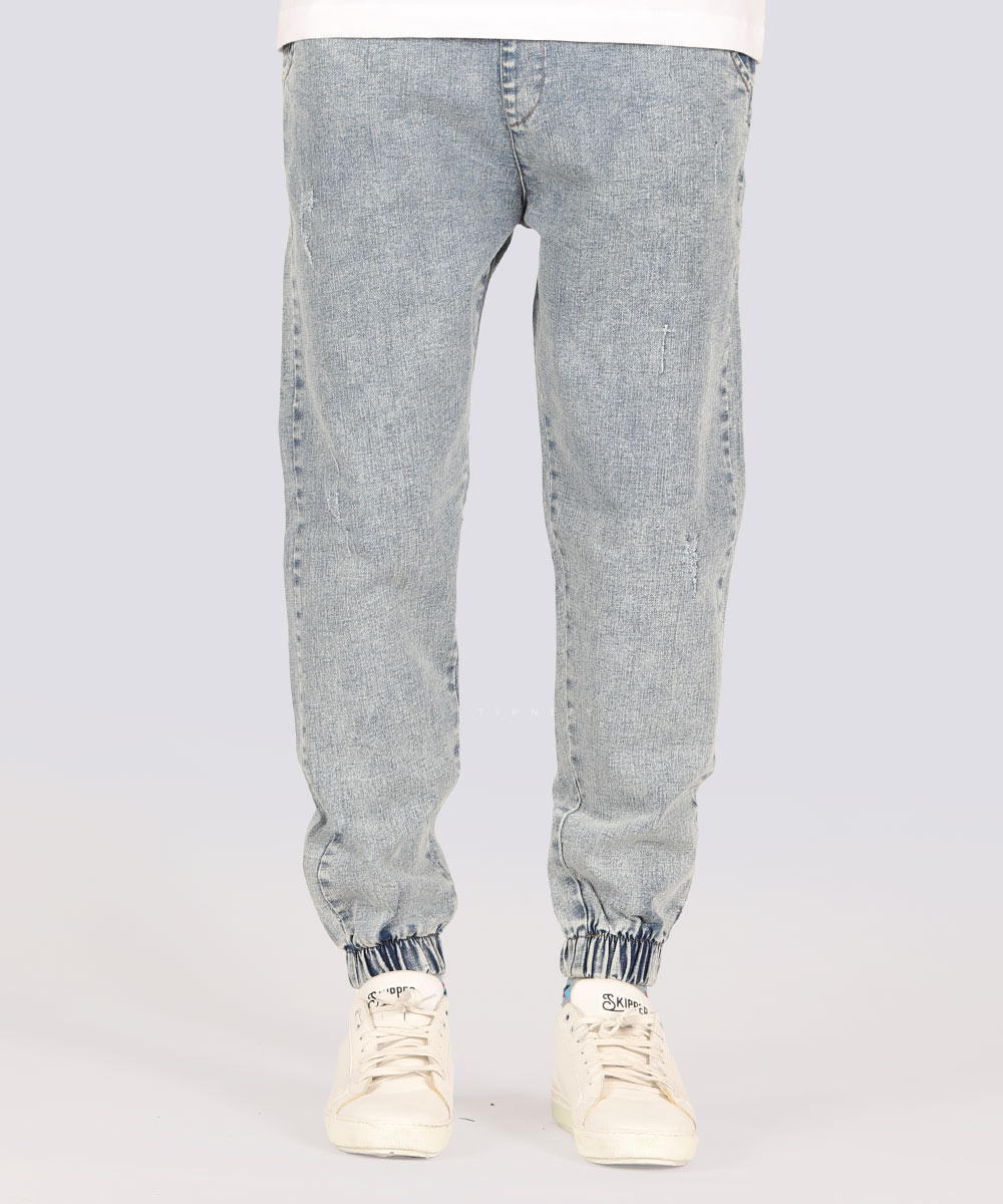 شلوار جین اسلش مردانه آبی یخی و ساده 4148