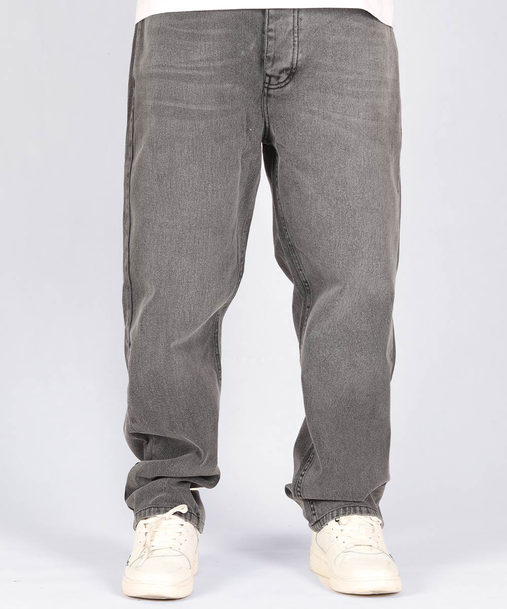 شلوار جین بگ مردانه ساده و طوسی تیره 0450