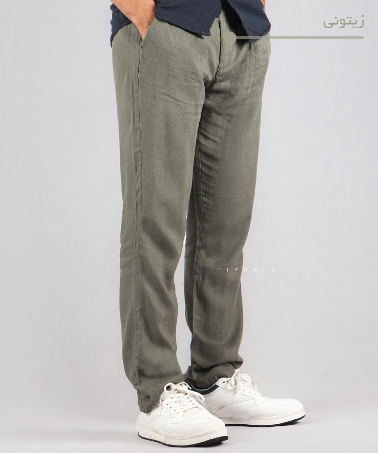                                                                                                                                           کرم صدری استخوانی زیتونی مشکی شلوار پارچه ای لینن 0071  - تصویر 6