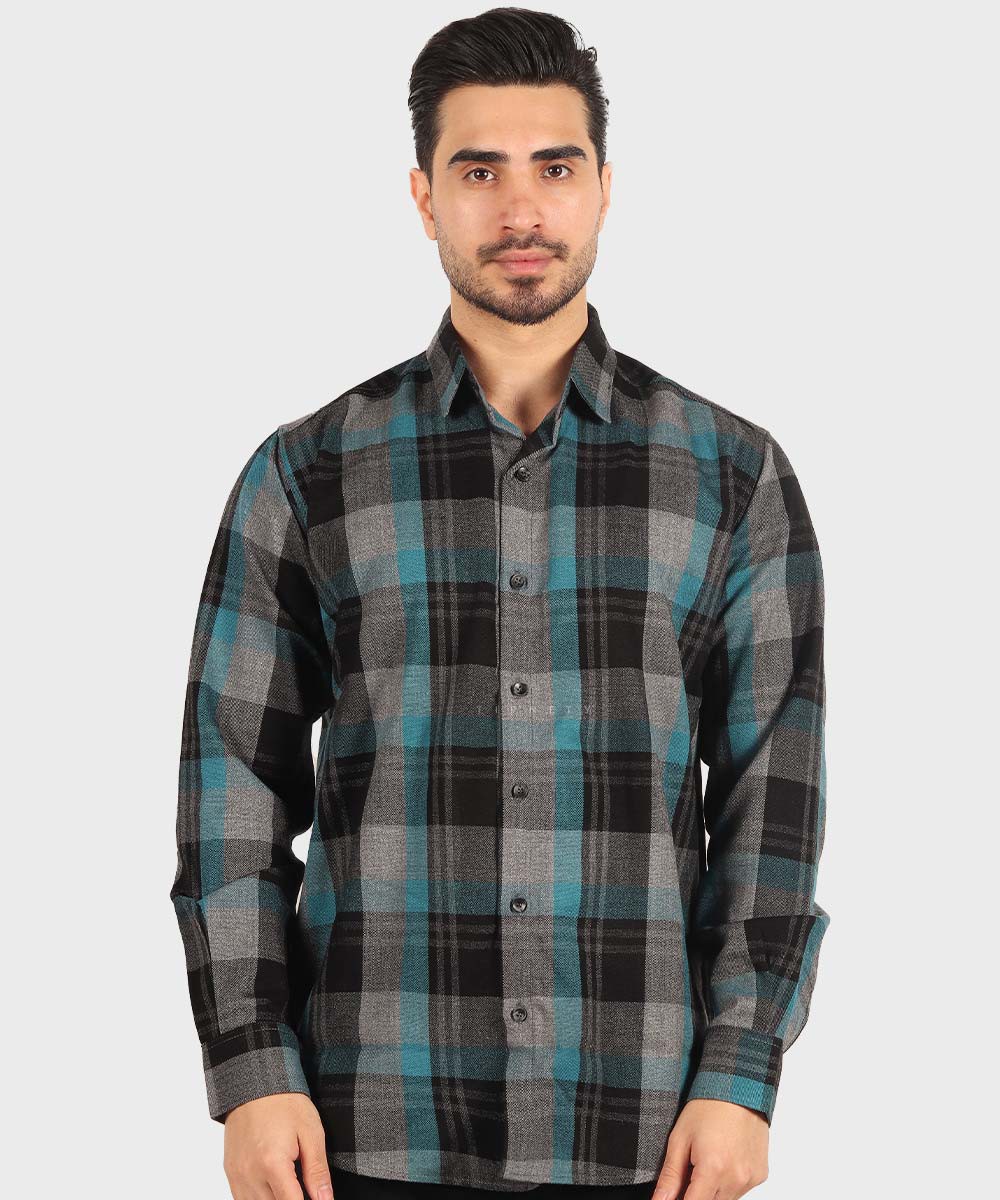 پیراهن مردانه پشمی چهارخانه فیروزه ای 0195