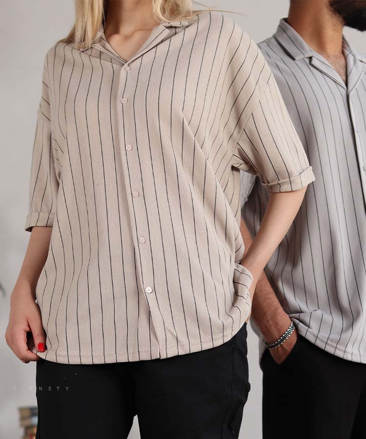                         طوسی سفید کرم پیراهن یقه انگلیسی 1740  - تصویر 3