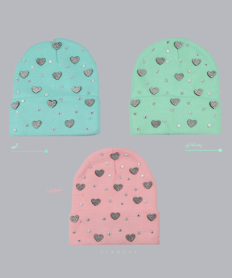 کلاه بافتنی دخترانه و زمستانه طرح قلب 6174