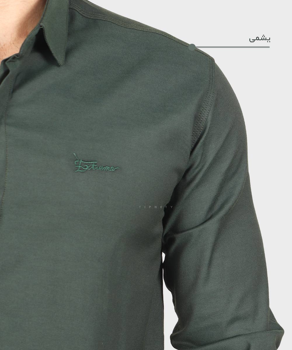                           یشمی کرم شکلاتی لجنی پیراهن آستین بلند فیت 0370  - تصویر 4