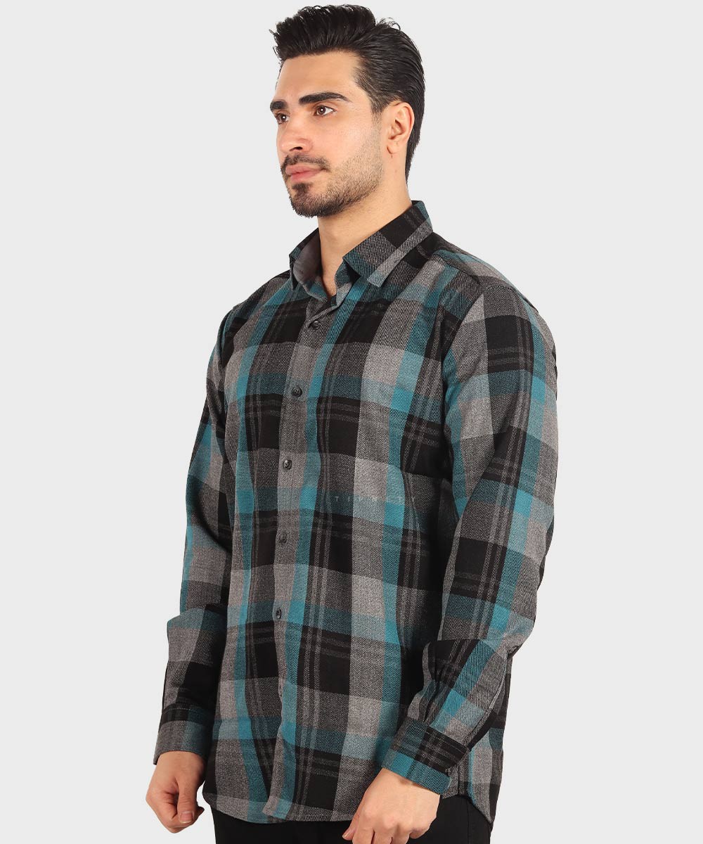 پیراهن مردانه پشمی چهارخانه فیروزه ای 0195