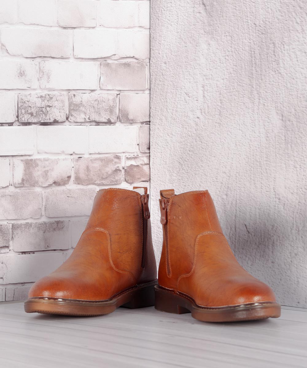 نیم بوت مردانه عسلی بدون بند 0727