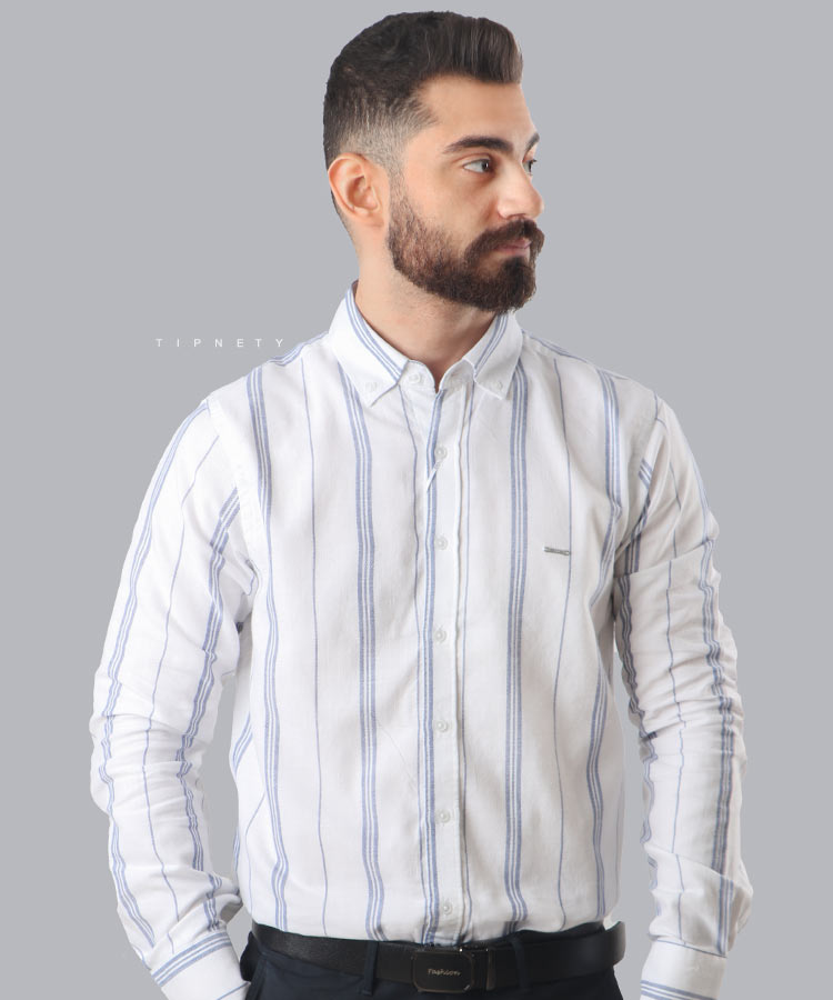 پیراهن مردانه آستین بلند سورمه ای 8826