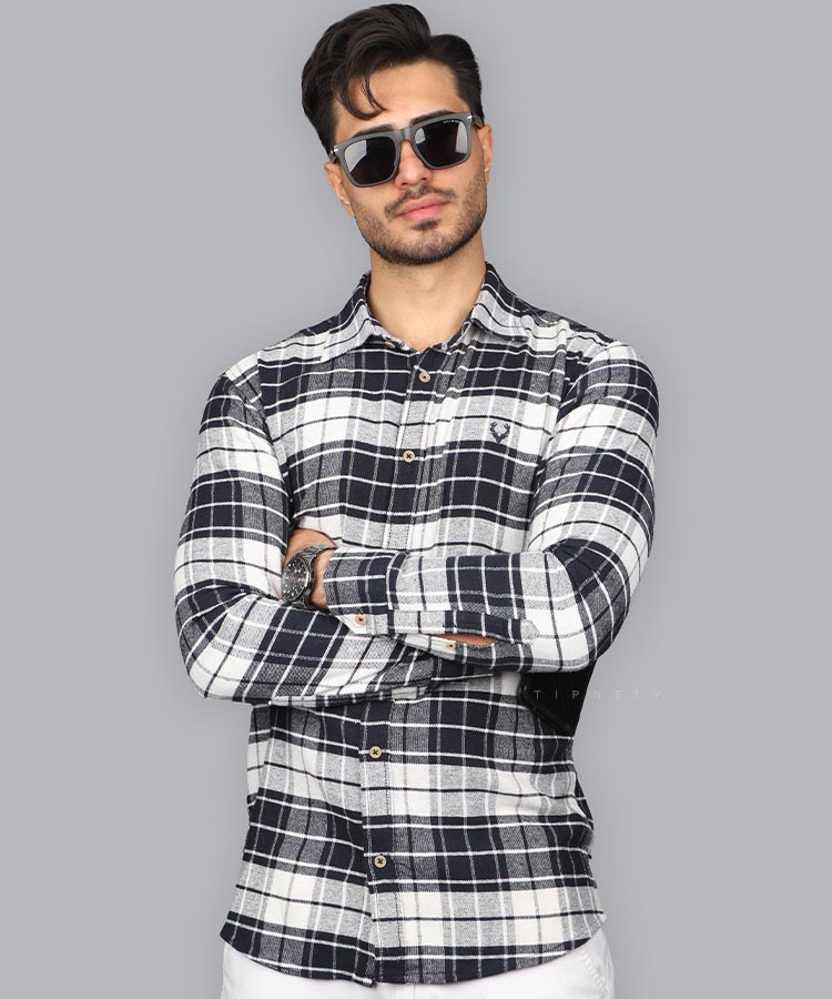                                                           کرم لجنی مشکی سورمه ای پیراهن آستین بلند فیت 0834  - تصویر 3