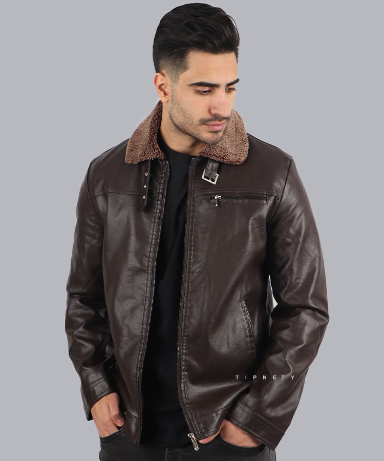                                     قهوه ای مشکی زمستانه کت چرم 2340  - تصویر 3