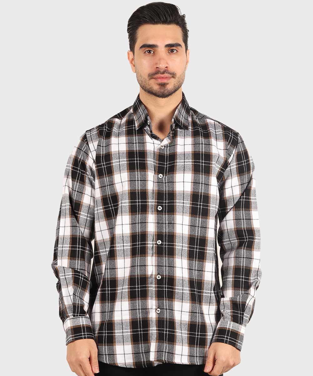 پیراهن مردانه پشمی چهارخانه سفید 0199