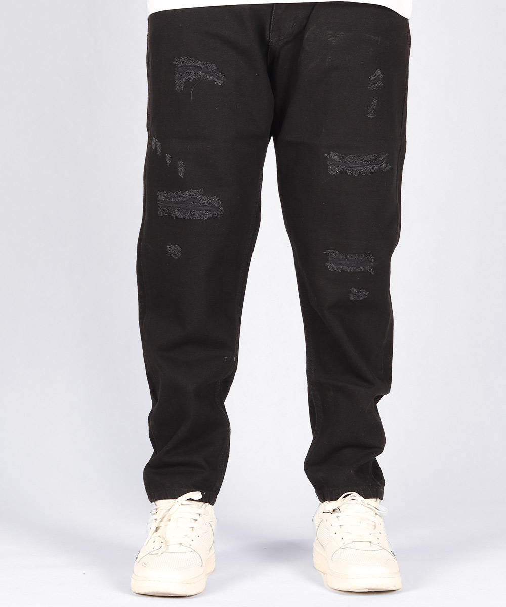 شلوار جین مام فیت مردانه مشکی و زخمی 0360