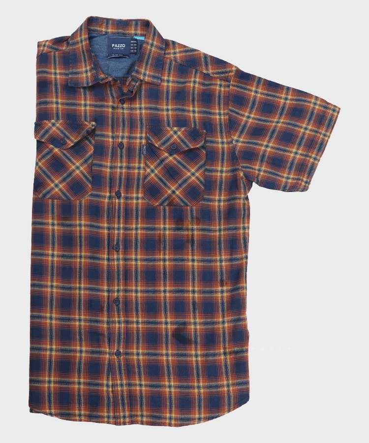 پیراهن مردانه سایز بزرگ آجری آستین کوتاه و چهارخانه 8575