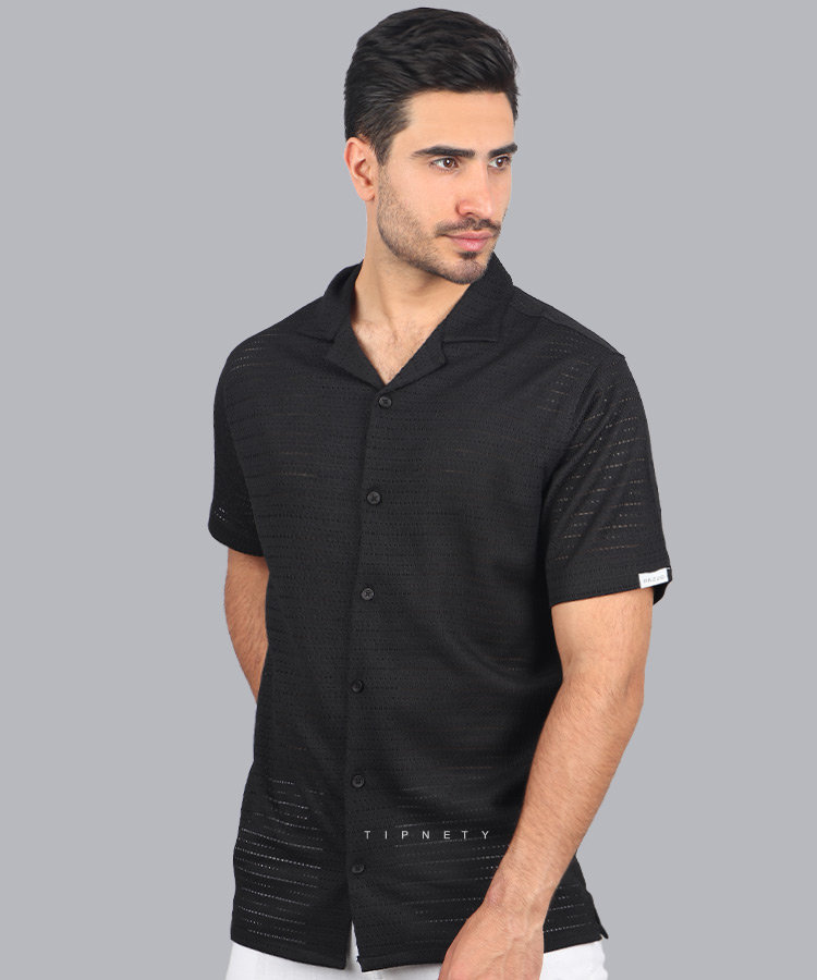 پیراهن یقه انگلیسی مشکی مردانه 5001