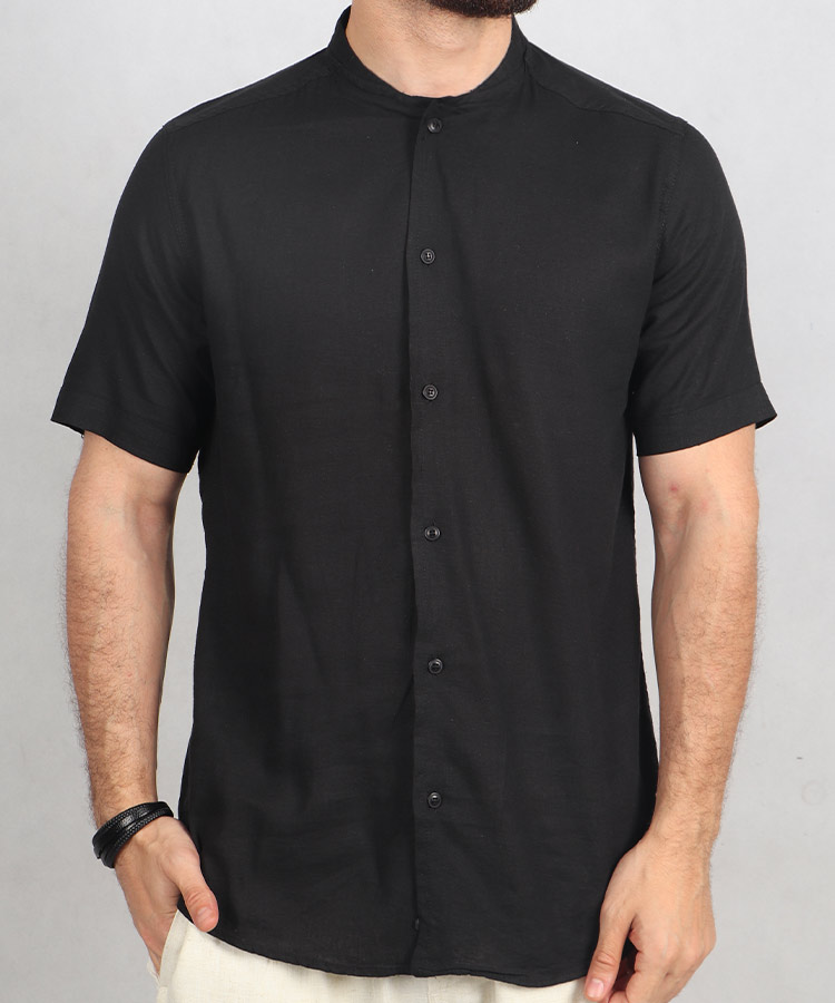                                                                                                                               مشکی صدری آبی روشن استخوانی خاکی شیری پیراهن آستین کوتاه فیت 1871  - تصویر 4